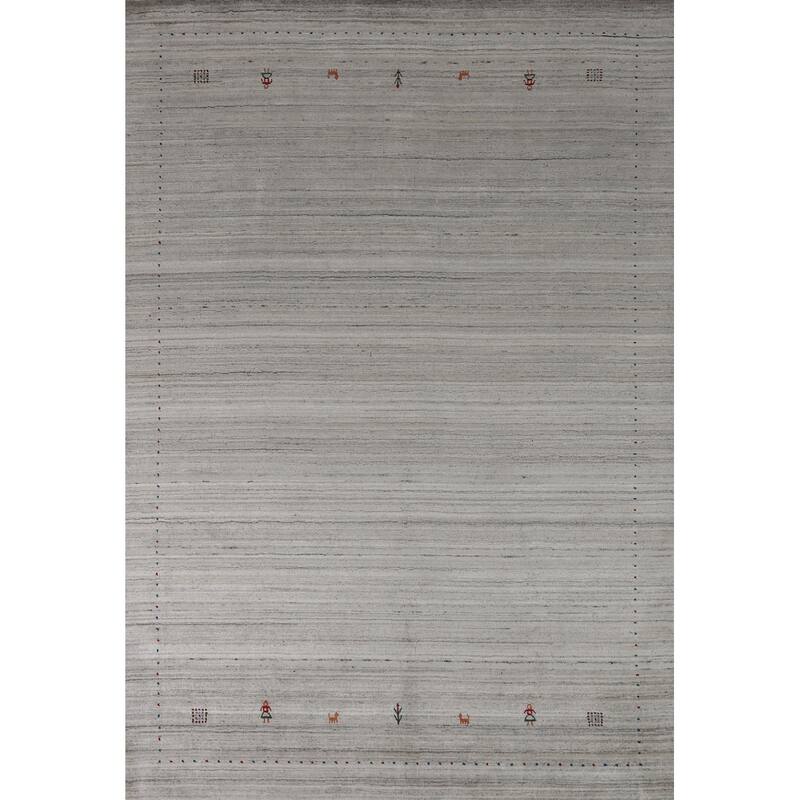 Hand Knotted Oriental 100% Wool Carpet Tribal Stripe Beige & Ivories Gabbeh Area Rug - 9' 3'' X 6' 2''
