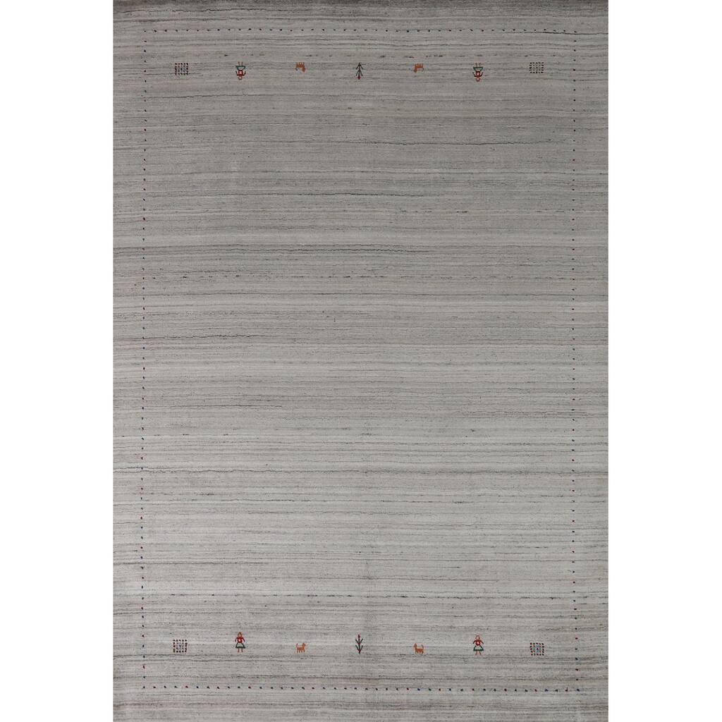Hand Knotted Oriental 100% Wool Carpet Tribal Stripe Beige & Ivories Gabbeh Area Rug - 9' 3'' X 6' 2''