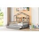 preview thumbnail 12 of 10, Full Size Wooden House Bed with Trundle and Shelves, Space-Saving Design for Kids and Teens, Sturdy Pine Frame
