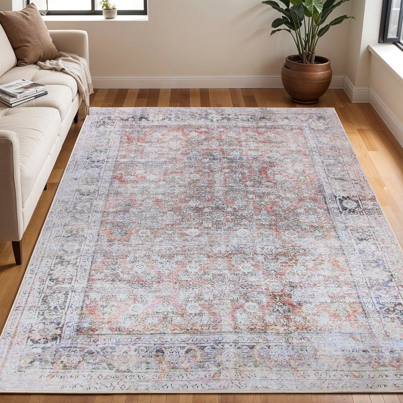 Superior Lottie Distressed Geometric Farmhouse Indoor Area Rug - 5' 7" X 8' 9"