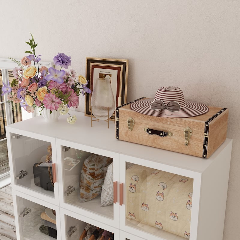 Wardrobe Armoire Wooden Closet with Tempered Glas Door With LED Light