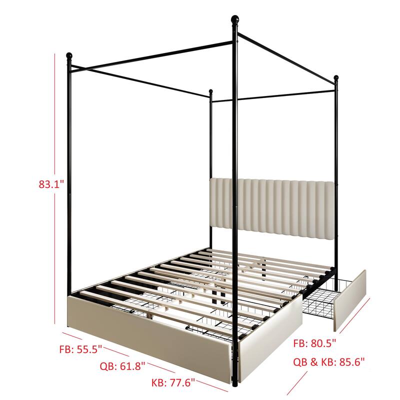 Clayfell Passaic Upholstered Metal Storage Canopy Bed