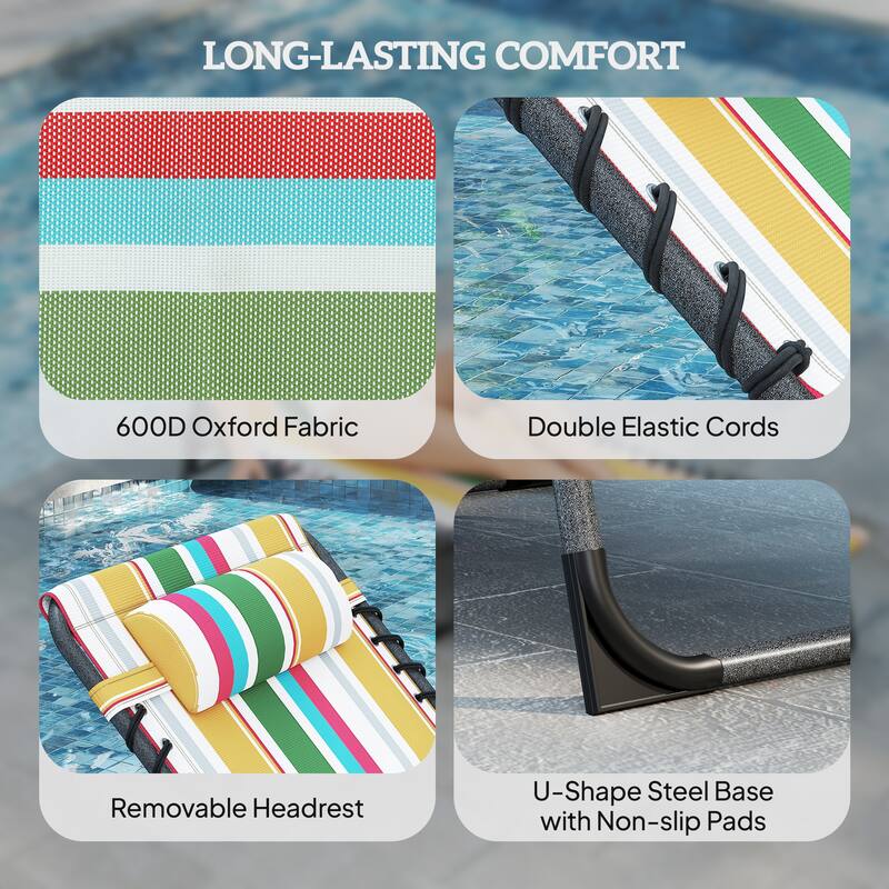 Outsunny Folding Chaise Lounge Chair Outdoor Tanning Chair with Side Table, 5-Level Adjustable Beach Lounge Chair with Headrest