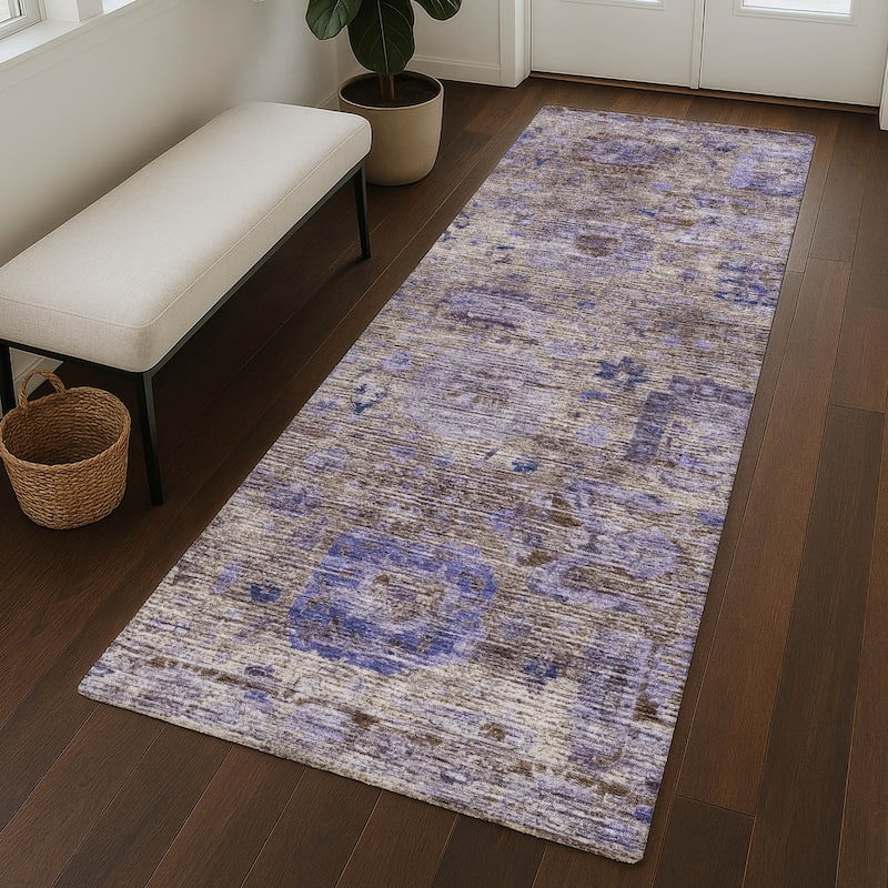 Machine Washable Indoor/ Outdoor Vintage Traditional Chantille Rug