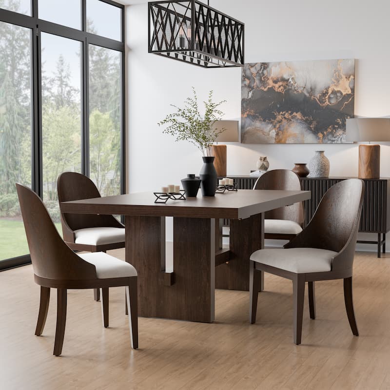 Furniture of America Liora Modern Solid Wood 5-Piece Expandable Dining Table Set - Walnut