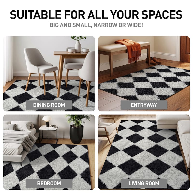 Diamond Wave Shag Rug - Cozy Feel for Living Room, Bedroom, or Entryway - Anthracite Dark Gray - Medium Pile