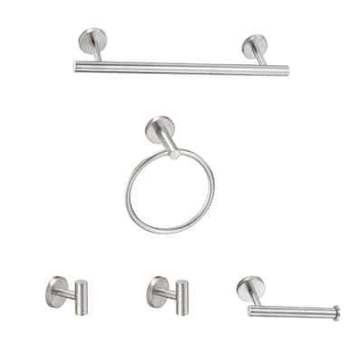 5 Piece Bathroom Accessories Set, Wall Mount Aluminium and Stainless Bathroom Hardware