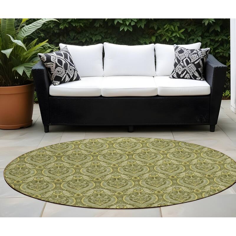 Jax Lush Floral Weather Resistant Blended Style Outdoor Rug - 8' Round - Green