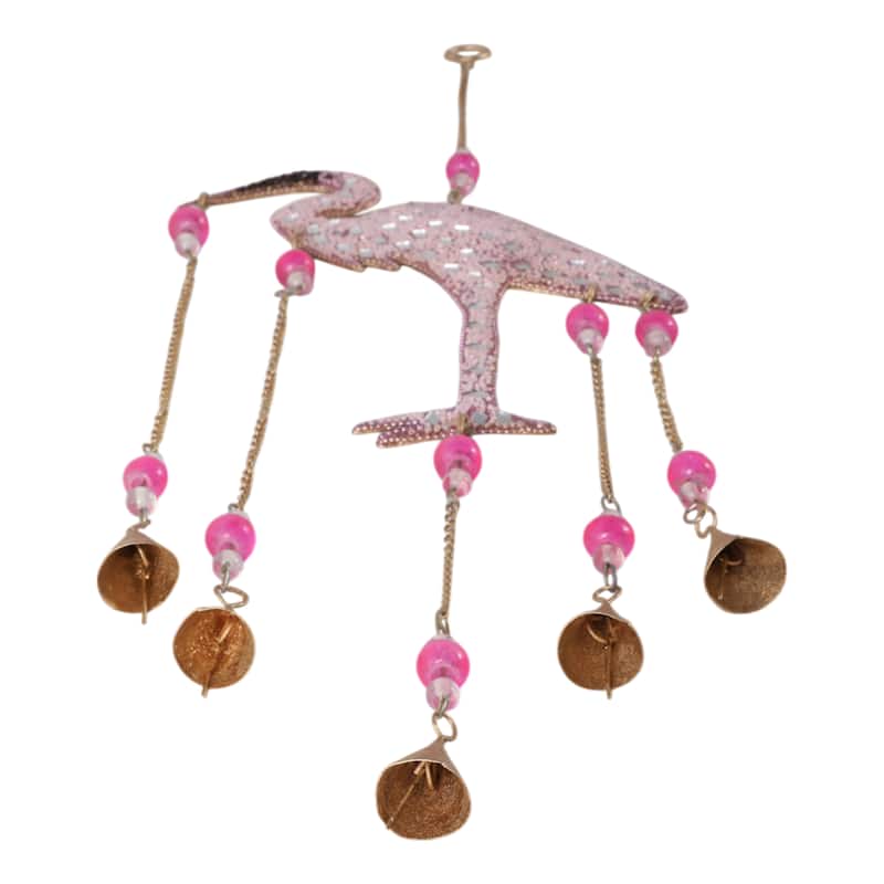 Metal Beaded Mosaic Glass Flamingo Chime with Gold Bells - 22" Pink - 10" x 1" x 22"