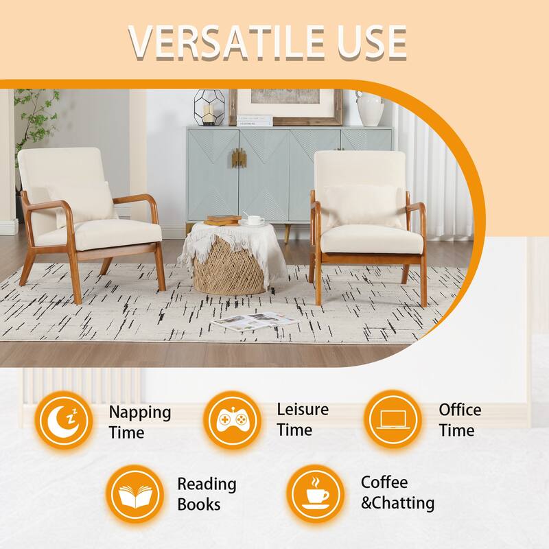 Homefun Corduroy Upholstered Mid-Century Modern Wood Frame Single Armchair for Living Room