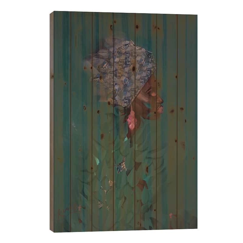 Green Print On Wood by Adekunle Adeleke - Multi-Color - 26x18x1.5