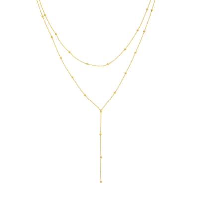 Curata 14k Yellow Gold Double Strand Bead Station Adjustable ChokerNecklace (Lobster), 17"