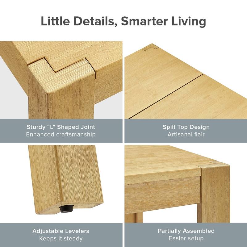 Mopio Logan Solid Wood Dining Table, Modern Farmhouse Solid Rubberwood with light wire brush for Dining Room and Kitchen