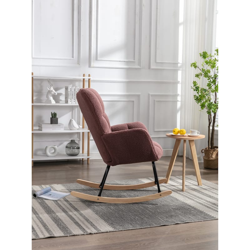 Modern 31.5" High Back Upholstered Buttons Tufted Rocking Chair with Solid Wood Legs and Black Paint Metal Base