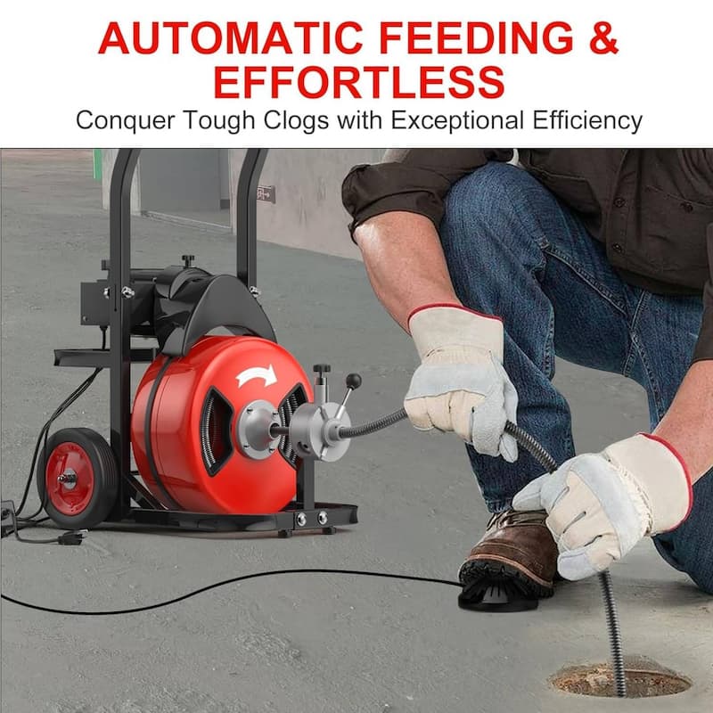 50FT 1/2 Inch Portable Electric Drain Auger, Drain Cleaning Machine