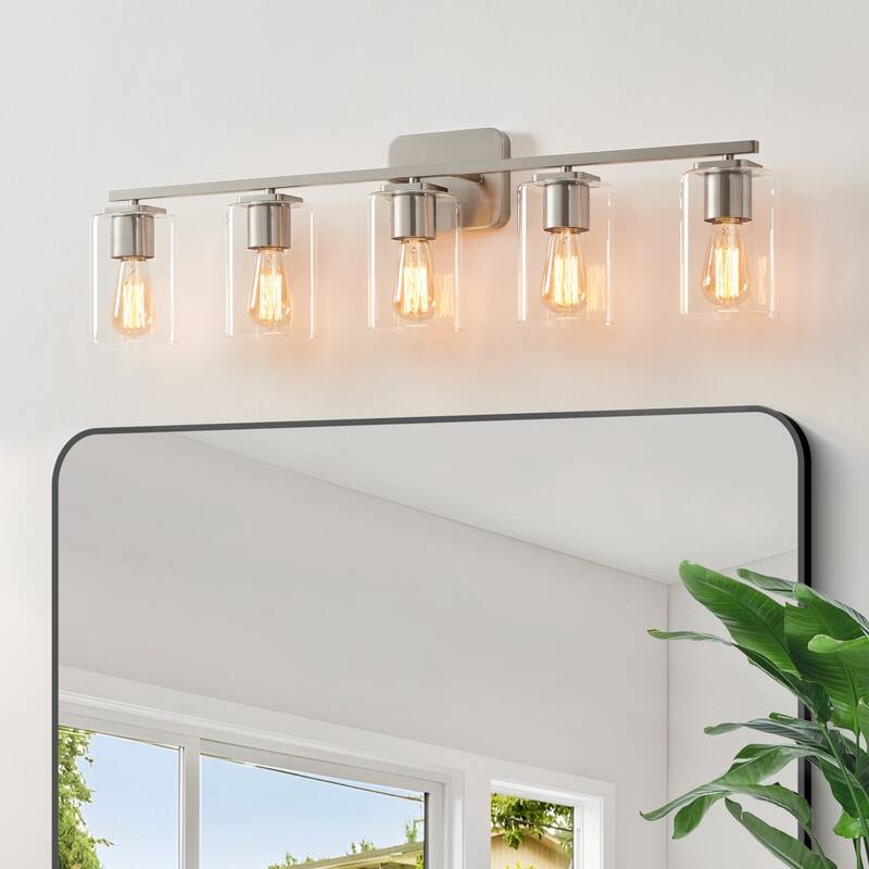 KAWOTI 35.5" 5-Light Clemmon Vanity Light with Square Glass Shade