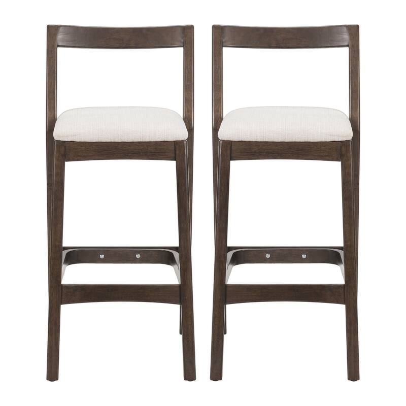 Indoor Rubberwood Barstool, Natural Finished and Beige Upholstery, Set of 2