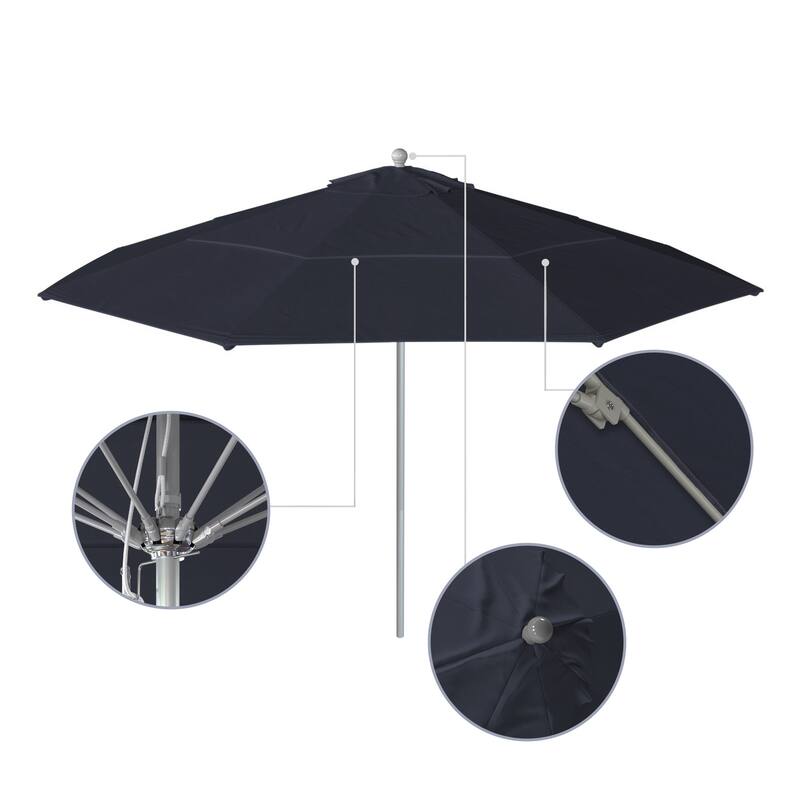 California Umbrella 11' Venture Series Patio Umbrella, Silver Aluminum Pole Fiberglass Ribs Pulley Lift Sunbrella
