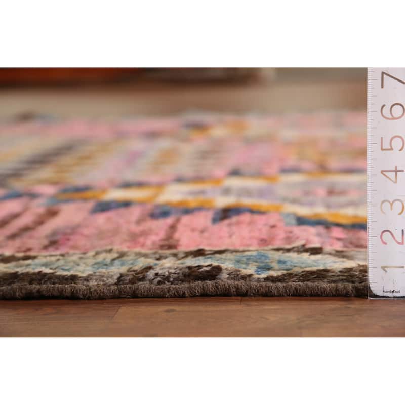 Pink Geometric Moroccan Area Rug Hand-Knotted Wool Carpet - 6'7" x 10'3"