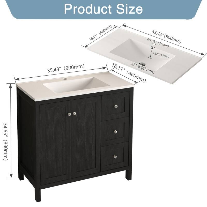 36" Bathroom Vanity Modern Bathroom Cabinet with Basin Top