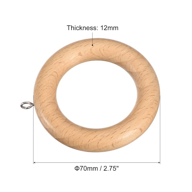 6Pcs 2.75" Wooden Curtain Drapery Rings Hook for Curtain Drapery Rod - Wood - 70mm x 12mm