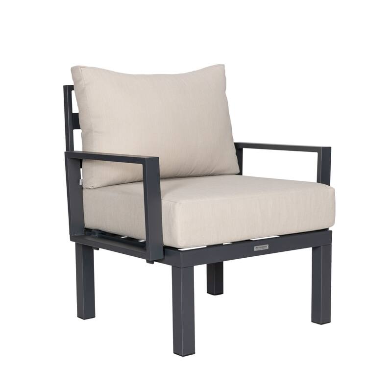 Chelsea 7-Piece Outdoor Patio Sectional Set with Firepit Table in Black Aluminum for Backyard Garden and Patio Deck