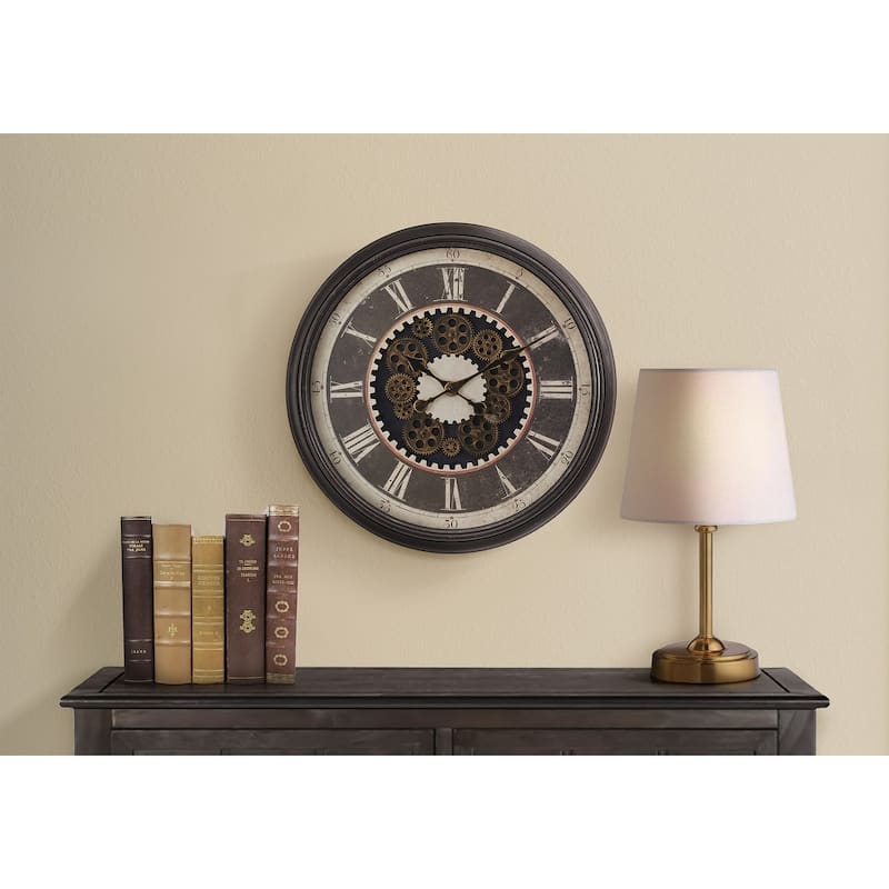 23 in Gear Mechanism Brown Classic Wall Clock - 22.75 in - Brown - 22.75 in