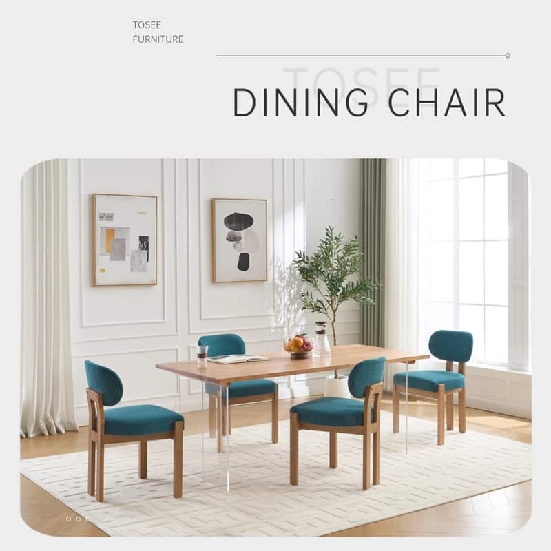 Wooden Dining Chairs Set of 2 Modern Fabric Upholstered Kitchen Chairs