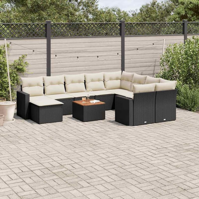 vidaXL Garden Sofa Set Black and Cream - 21.7 x 21.7 x 14.6
