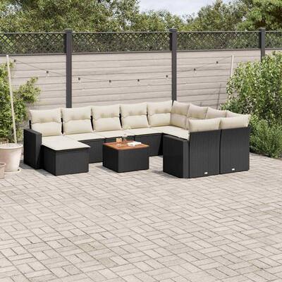 vidaXL Garden Sofa Set Black and Cream - 21.7 x 21.7 x 14.6