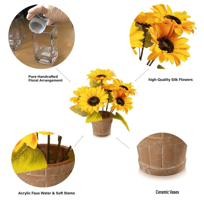 Enova Home Artificial Sunflower Arrangement in Pot for Home Office Centerpiece Decoration