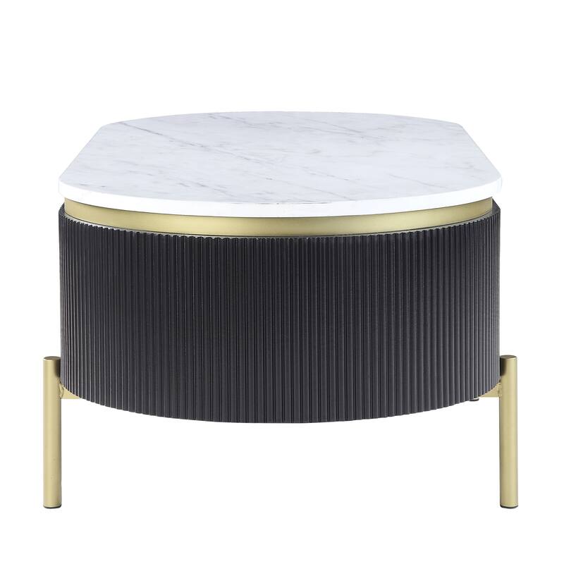 Reed Mid-Century Modern White Faux Marble 3-Piece Accent Table Set with Drawer by Furniture of America