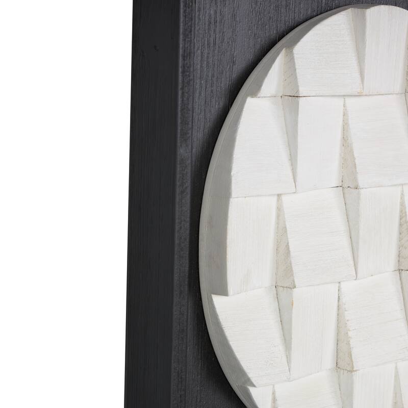 Wood Geometric 3D Cube Grid Wall Decor with Black Frames - Set of 2 White - Roche River Decor