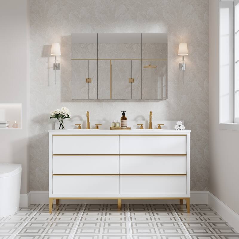 44"W X 30'H Bathroom Recessed or Surface Wall Mount Medicine Cabinet With Adjustable Glass Shelves