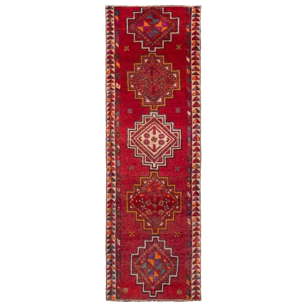 ECARPETGALLERY Hand-knotted Melis Vintage Red Wool Rug - 3'8 x 12'2