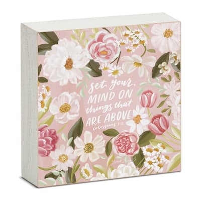 Set Your Mind Artistic Freestanding Solid Wood Block Sign Made in the USA 3.75” Square Decorative Accent for Home or Office