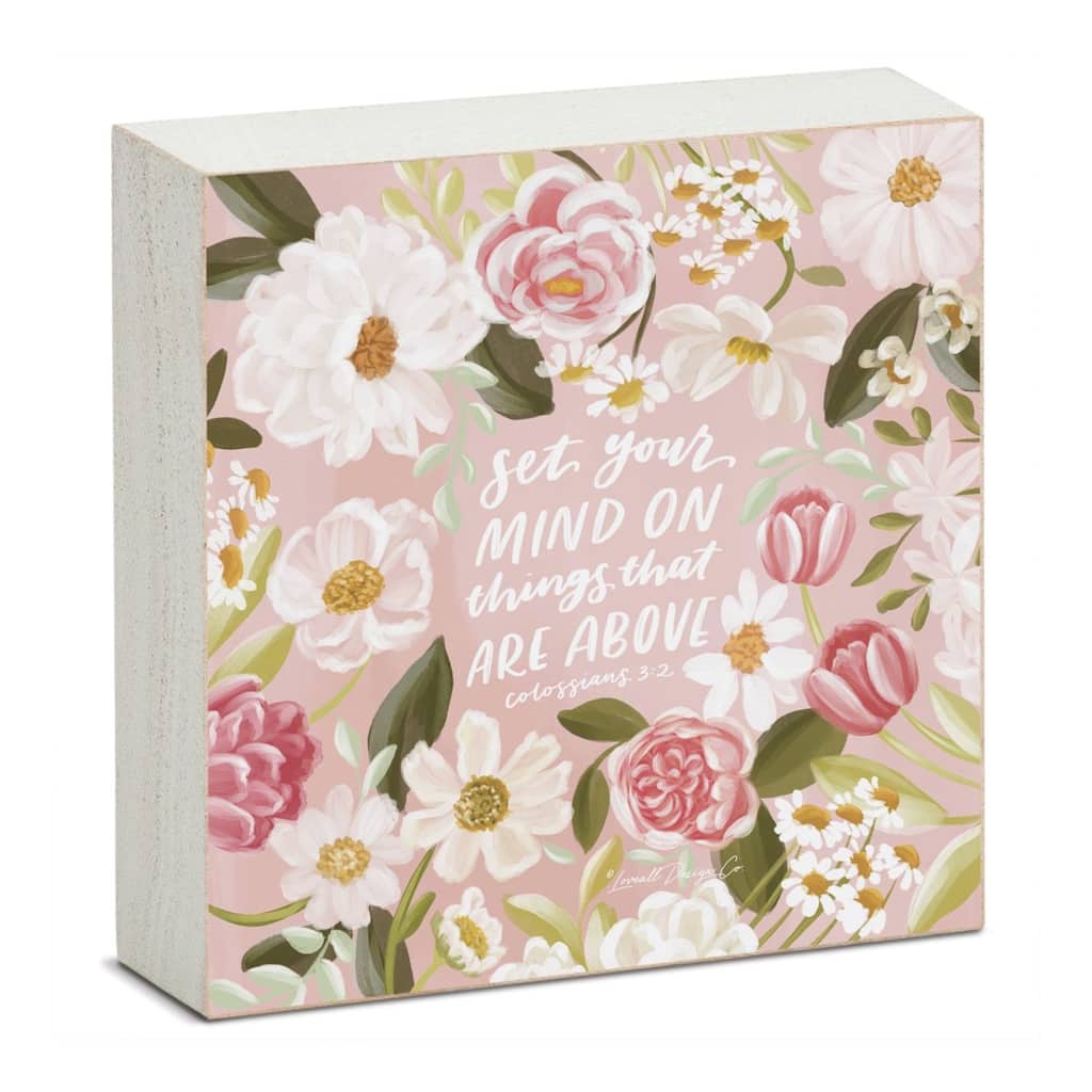 Set Your Mind Artistic Freestanding Solid Wood Block Sign Made in the USA 3.75” Square Decorative Accent for Home or Office