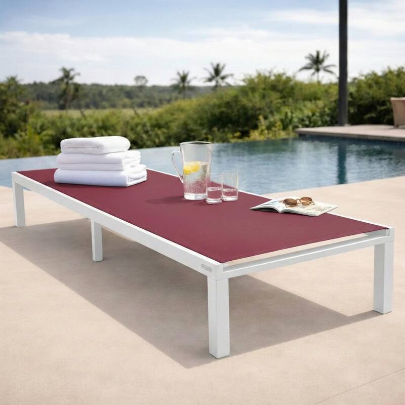 Marlin Outdoor Reclining Aluminum Chaise Lounge Chair with Breathable Mesh Sling Fabric, Non-Slip Foot Pads for Patio & Poolside