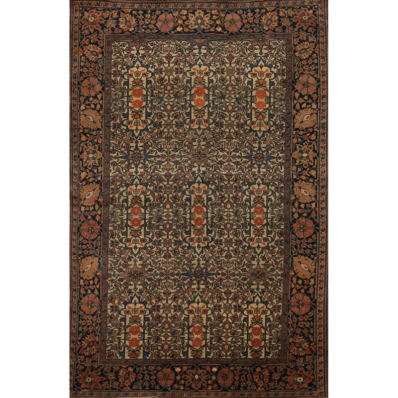 Hand Knotted Oriental 100% Wool Carpet Traditional All-Over Beige & Ivories Sarouk Area Rug - 6' 6'' X 4' 5''