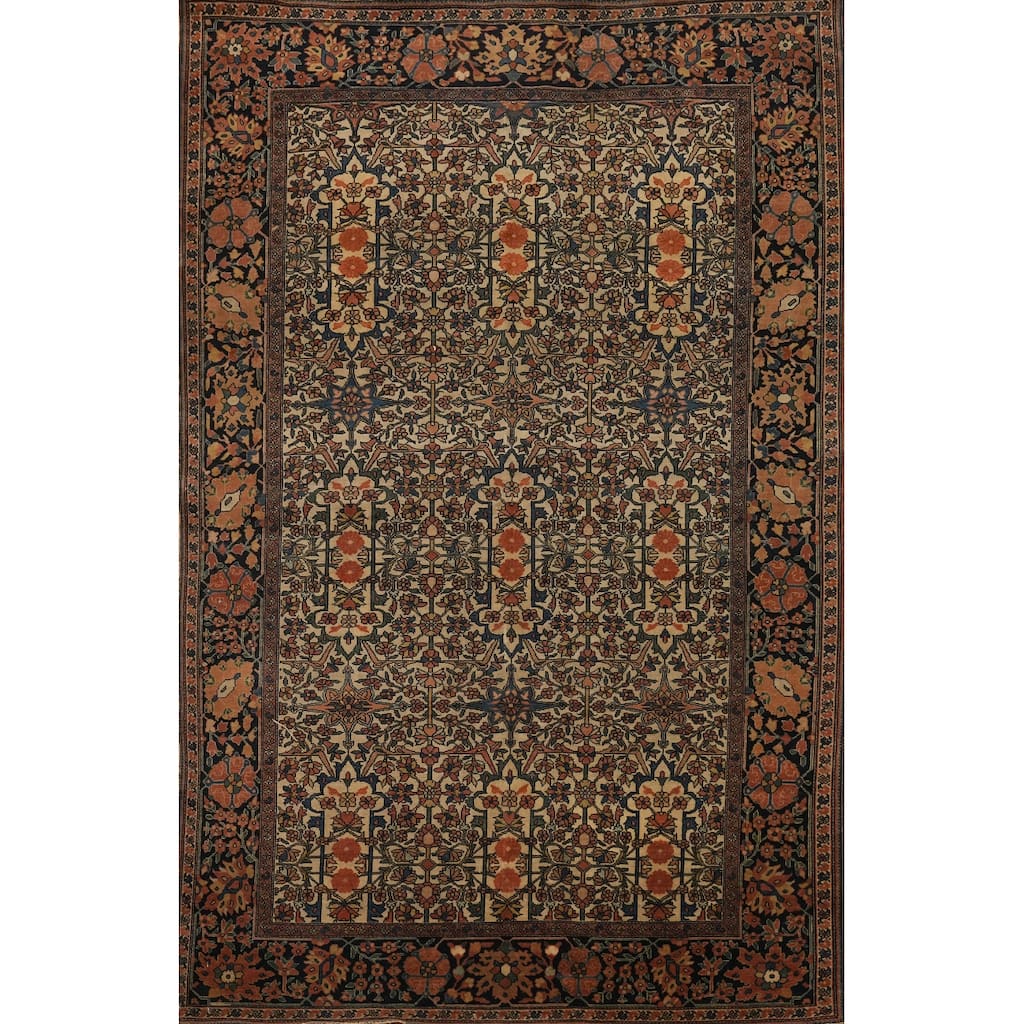 Hand Knotted Oriental 100% Wool Carpet Traditional All-Over Beige & Ivories Sarouk Area Rug - 6' 6'' X 4' 5''