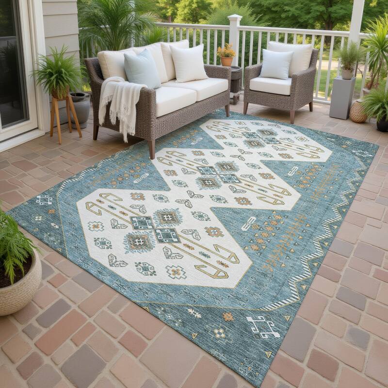 Machine Washable Indoor/ Outdoor Global Hiawatha Chantille Rug - Teal - 2'6" x 3'10"