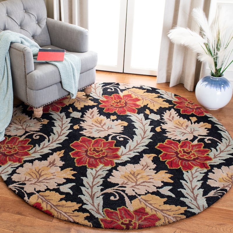 SAFAVIEH Handmade Blossom Nohemi Modern Floral Wool Rug - 6' Round - Black/Multi