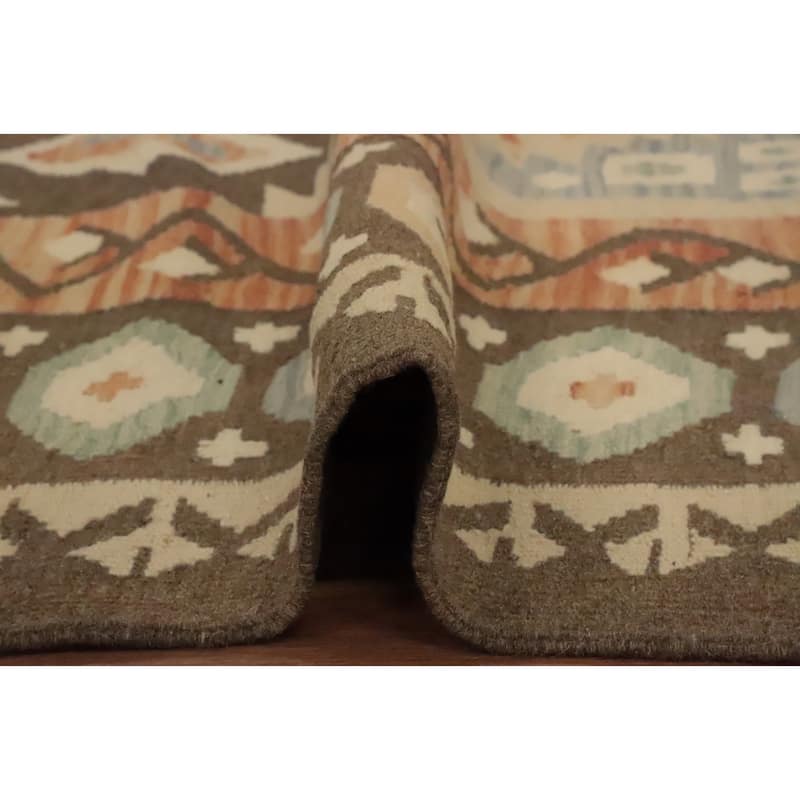 Hand Woven Oriental 100% Wool Carpet Southwestern Tribal Brown Kilim Area Rug - 9' 6'' X 6' 5''