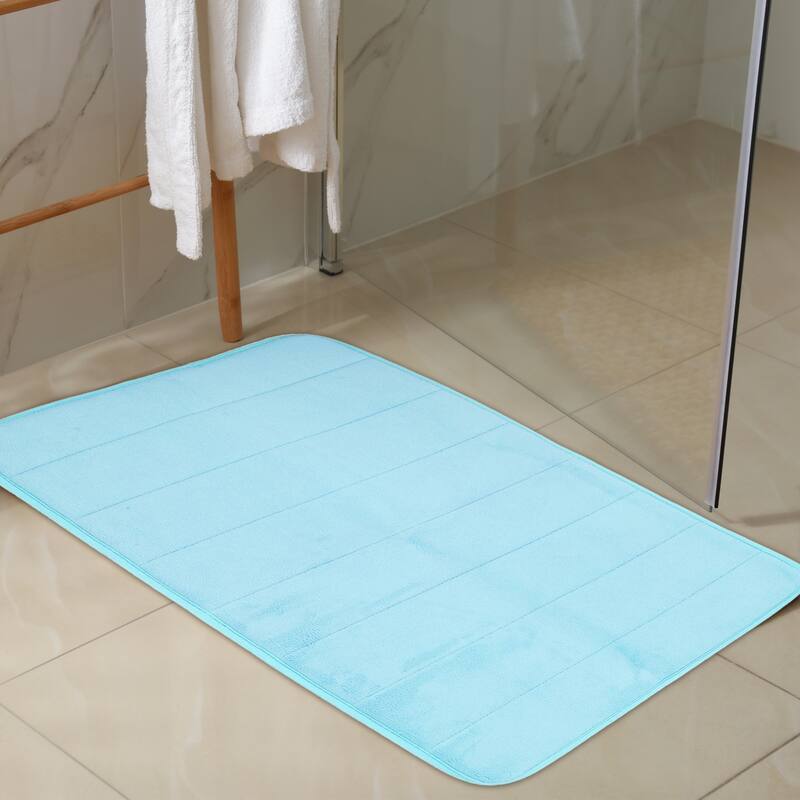 2 Pcs Memory Foam Bathroom Mat Non Slip Soft Bath Mats Rugs, Machine Washable - Blue - 23.62"x 15.75", 47.24"x 19.69"