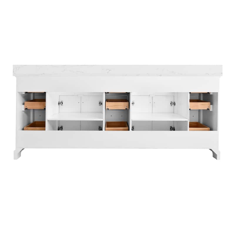 AstralLight 84 in. Double Sink Freestanding White Bath Vanity with White Engineered Marble Top