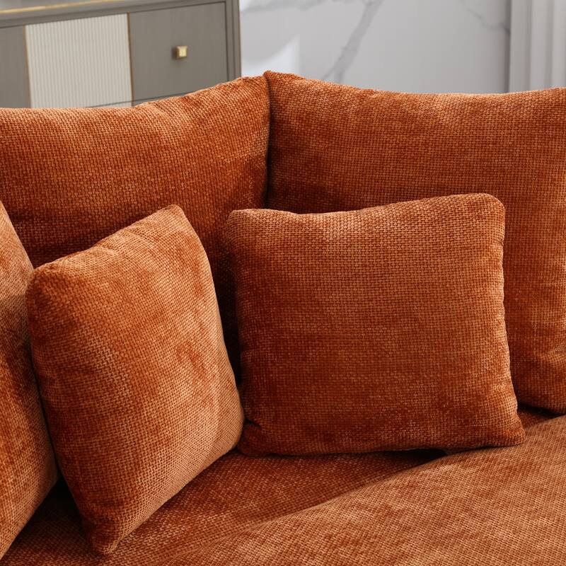 Modern Sofa Chair Round Accent Barrel Chair With 5 Pillows and Storage Ottoman
