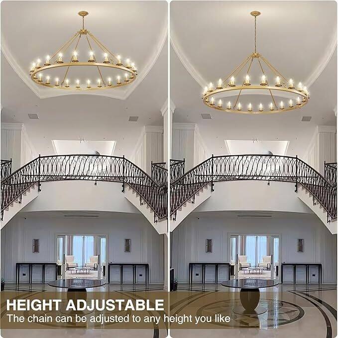 Luxury Wheel Chandelier, 16-54 Lights Single or Double Layer Round Pendant Light