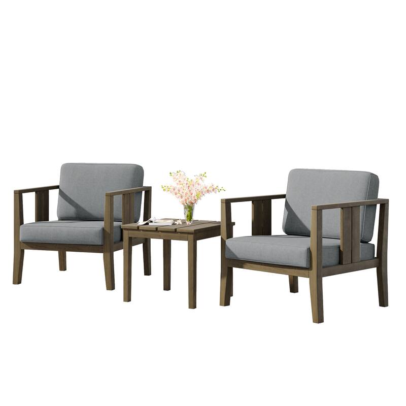 Teak Wood Upholstery Water-resistant Outdoor Armchair and Side Table Set (Set of 3)