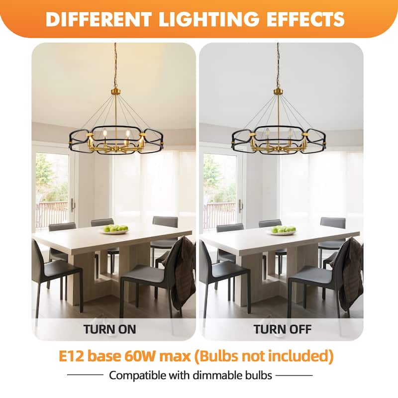 Industrial 4-Light Chandelier Light Fixture Black Gold Ceiling Light for Dining Room, Kitchen Island, Living Room