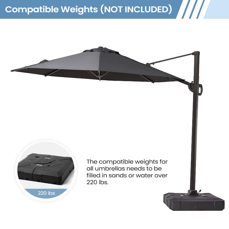 10ft Round Patio Offset Cantilever Umbrella Outdoor Hanging Umbrella with Cross Base